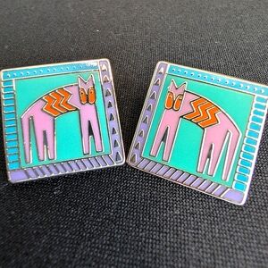 1980s Laurel Burch "Hieroglyphic Cat" Earrings - Vintage Designer Statement